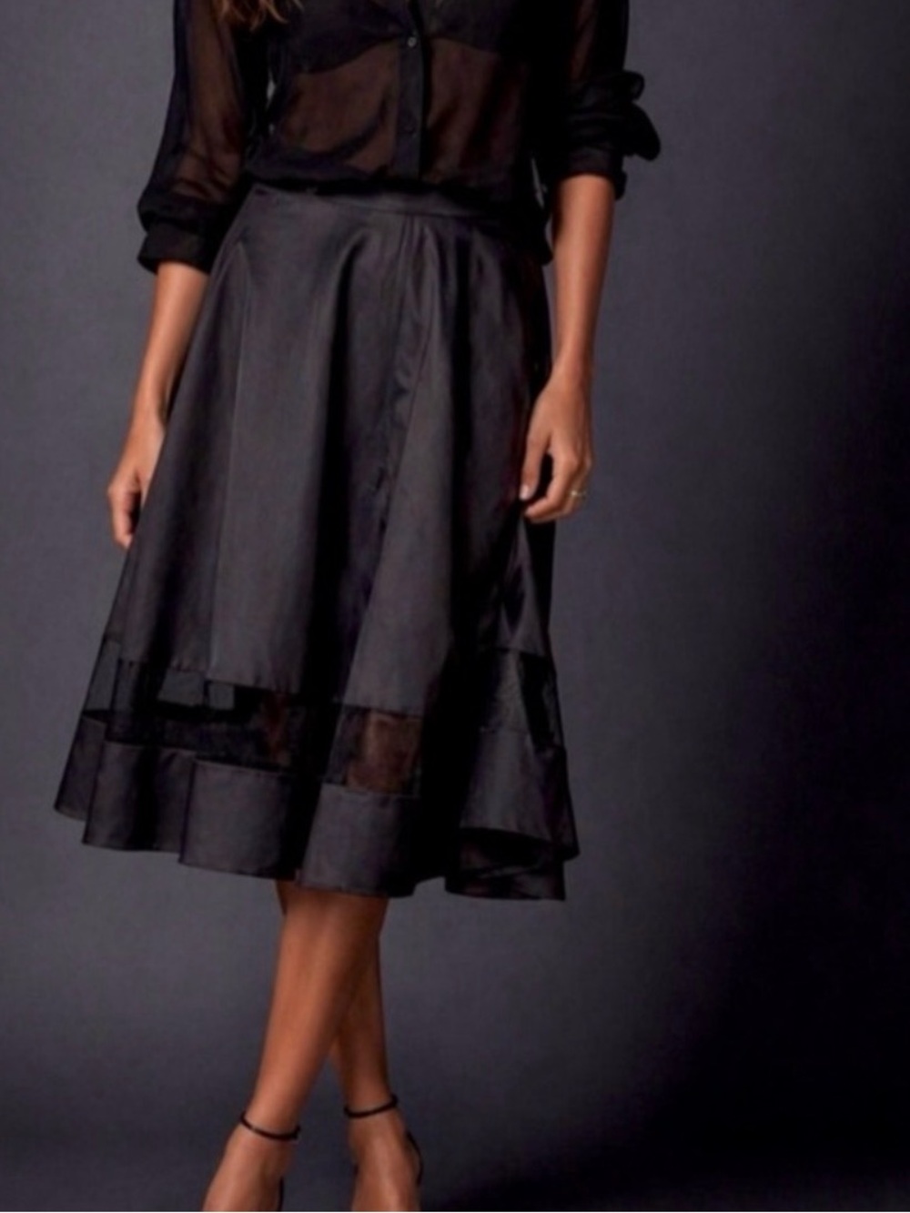 Black Boho Tiered A-Line Skirt Sheer Hem Detail